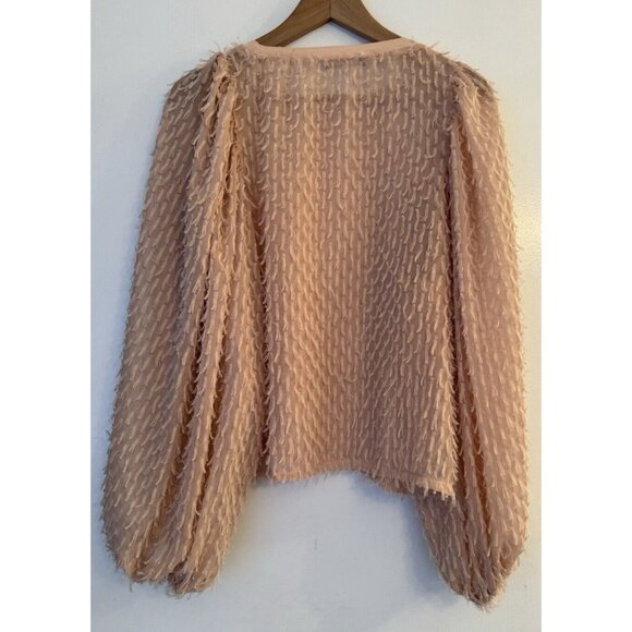 Zara Balloon Sleeve Feather Eyelash Fringe Blouse Top pale pink medium Party - Picture 2 of 13